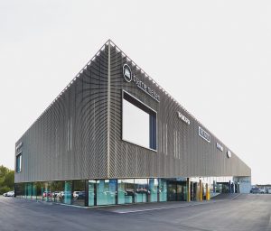 The automotive Showroom with expanded metal facades