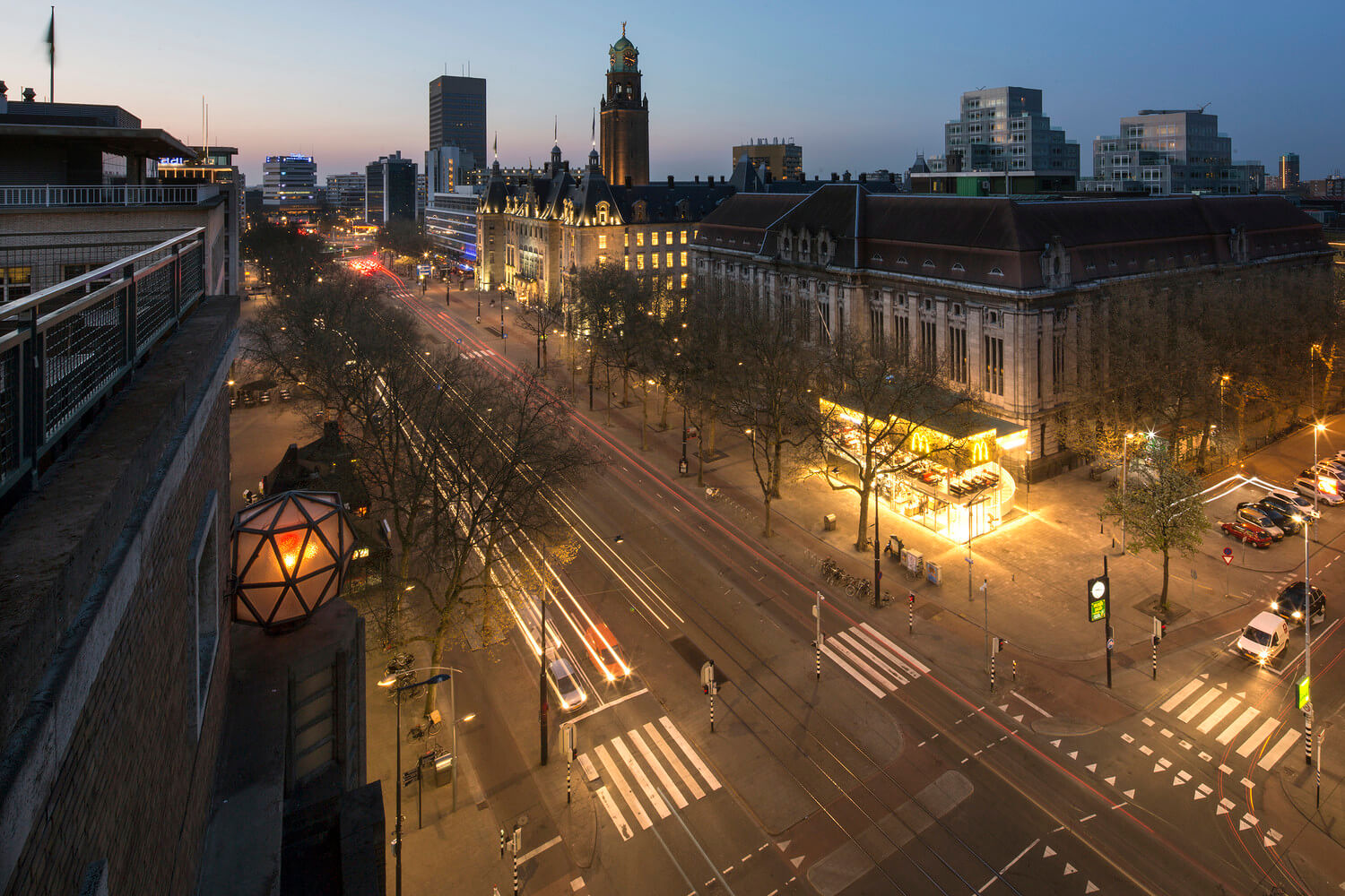 the crossroad near McDonald's at night in Rotterdam